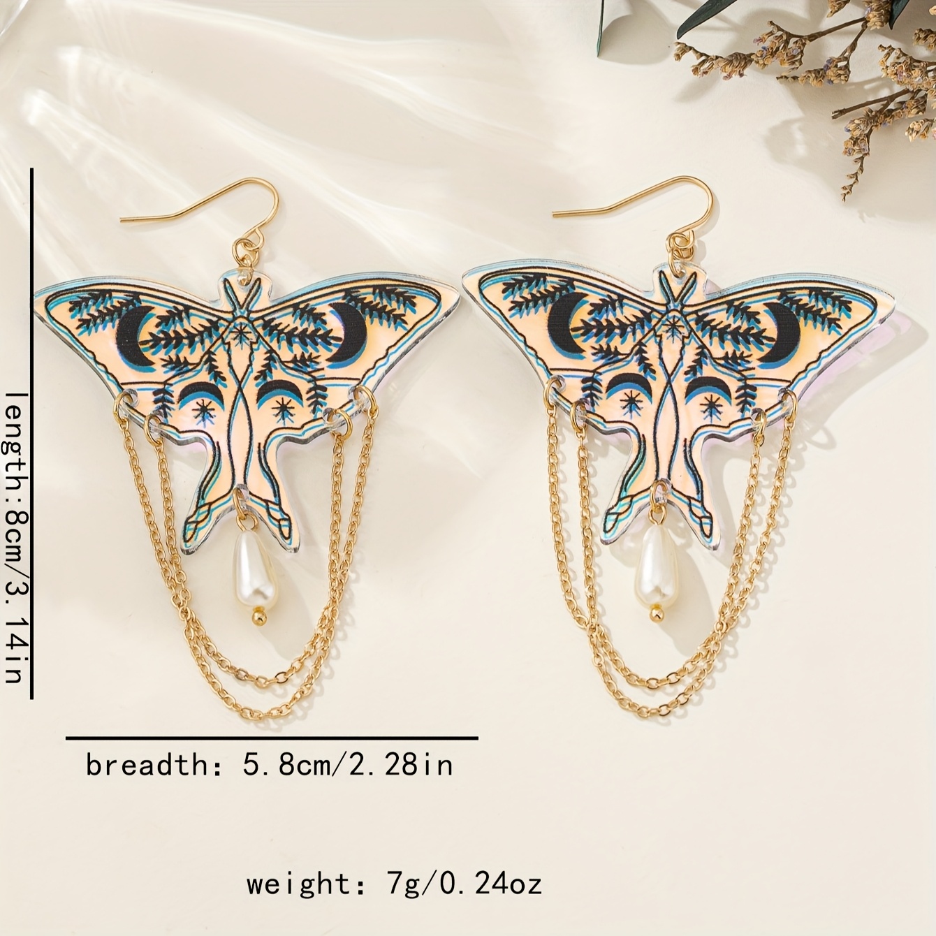 Bohemian Sweet Moon Leaf Butterfly Tassel Earrings